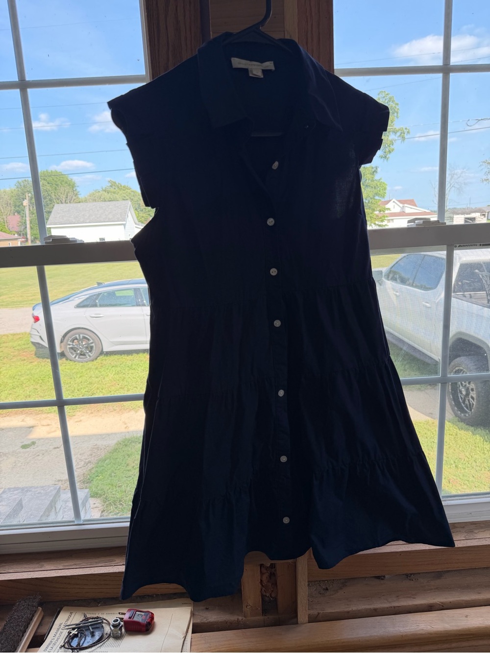 Monteau Navy Sleeveless Button-Front Tiered Mini Dress